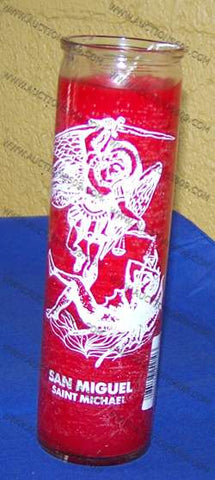 7 Day Candle Label Saint Michaele Red- Vela Roja de 7 dias San Miguel Alcangel